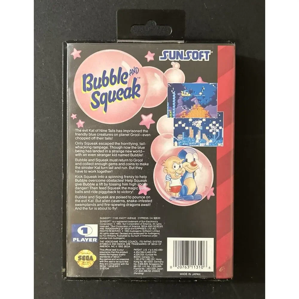 Bubble and Squeak (Sega Genesis, 1994) CASE & MANUAL ONLY